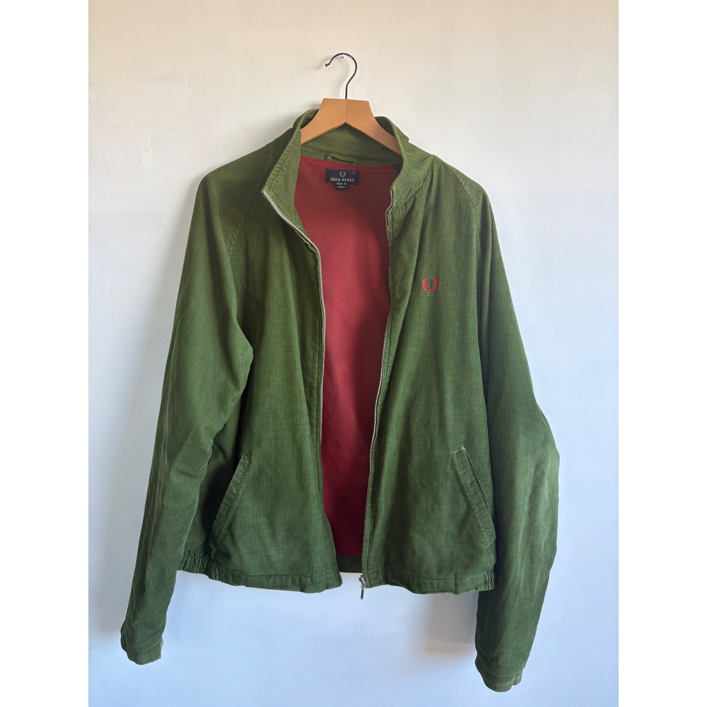 Fred Perry Corduroy Harrington Jacket Green Cabincore.Zip.Mesh lined. Gorpcore.L